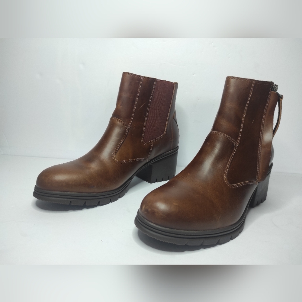 Women's Caterpillar Boots Leather Heeled Ankle Boots Elastic Zip